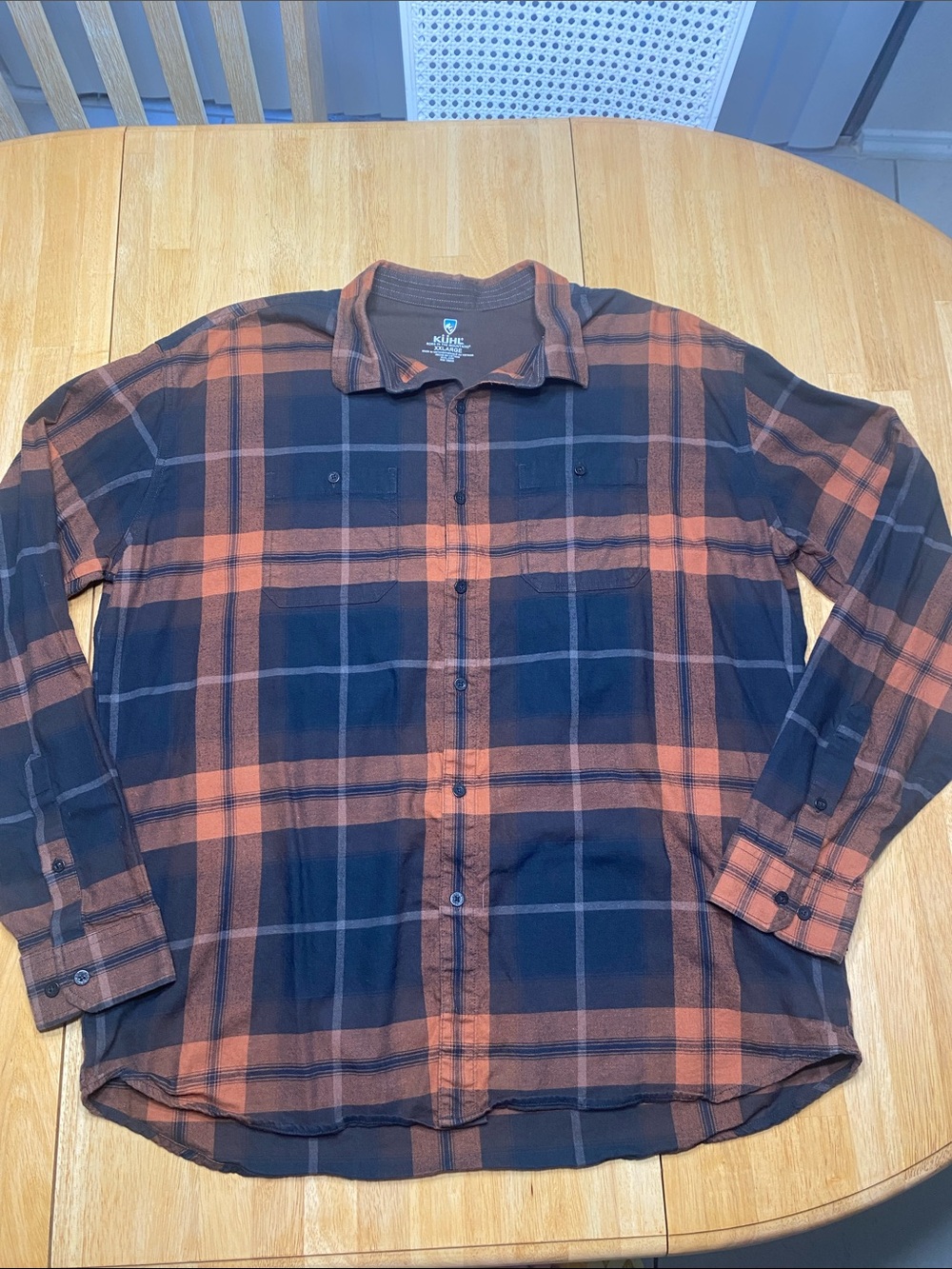 Kuhl Men's Plaid Long-Sleeve Shirt in Black & Orange Size XXL